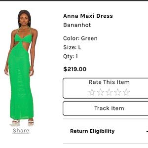 Green dress with all open back. Very good fabric.